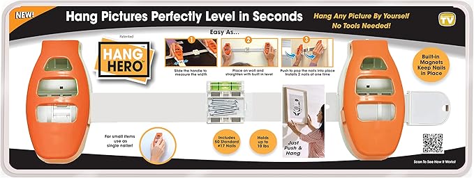 Hang Hero - All in One Picture Hanging System! Measures Frame, Levels and Inserts Nails at The Perfect Depth and Angle.